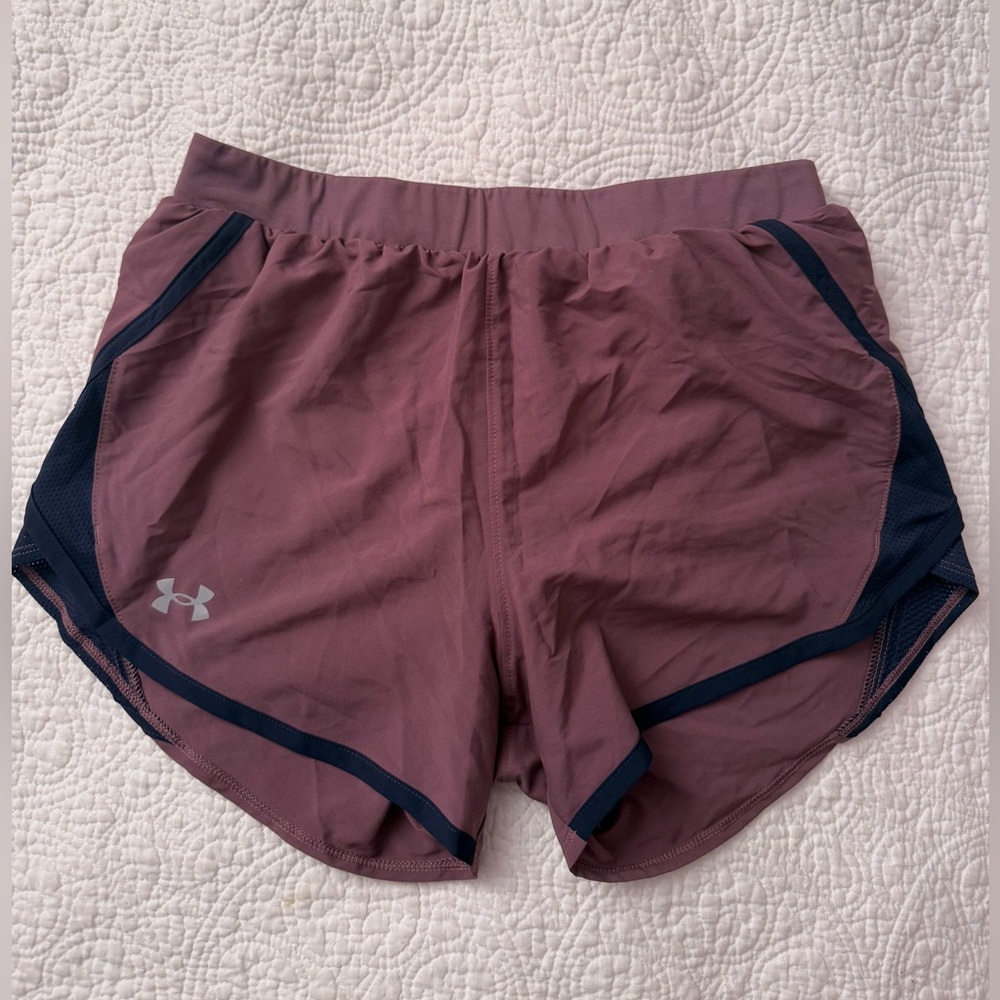 Under Armour Women's Mauve Athletic Shorts with Navy Trim - size small